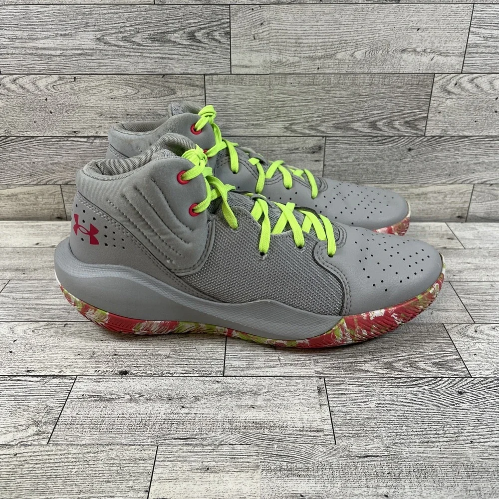 Under Armour Jet 21 3024794-106 Gray Green‎ Pink Athletic Shoes Youth Size 7Y